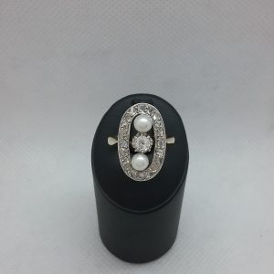 Bague diamants perles
